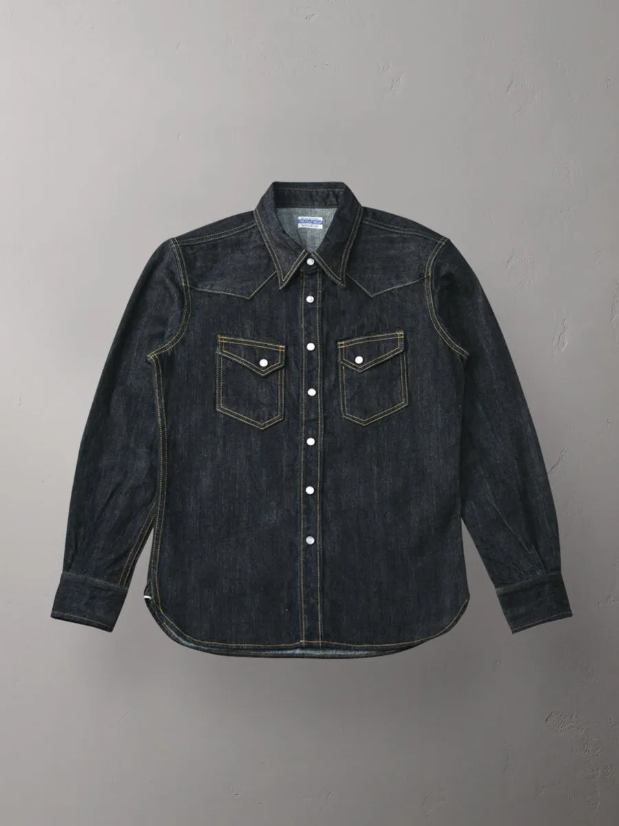 10oz Selvedge Denim Western Shirt in Indigo SDW-001L
