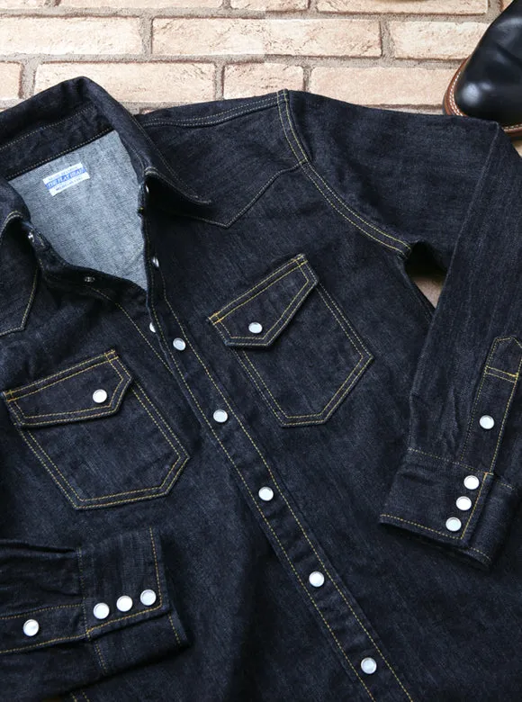 10oz Selvedge Denim Western Shirt in Indigo SDW-001L