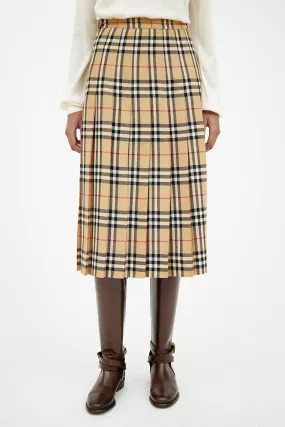 Beige & Brown Pleated Nova Check Skirt