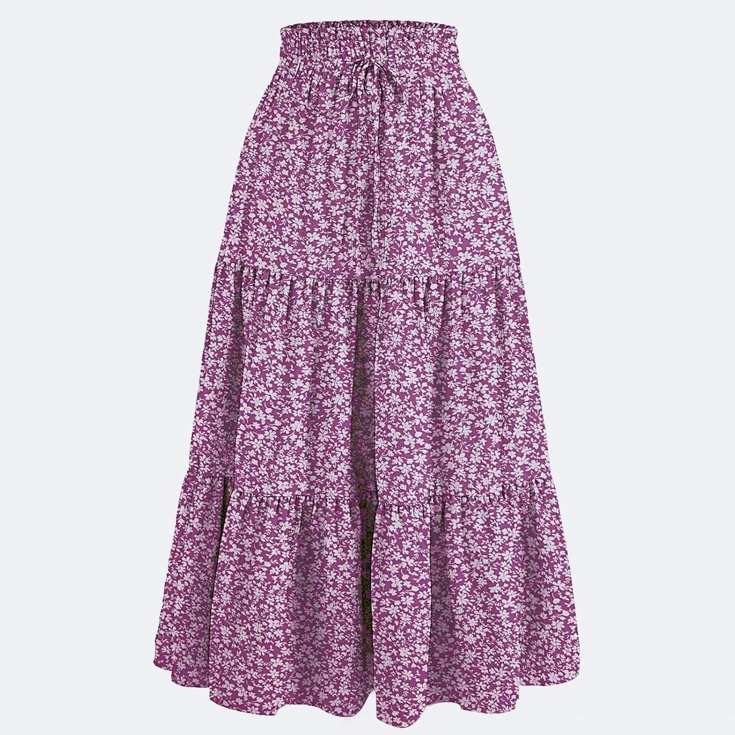 Boho Floral Maxi Skirts for Women Womens A-Line Pleated Long Skirts High Waisted Flowy Summer Dresses