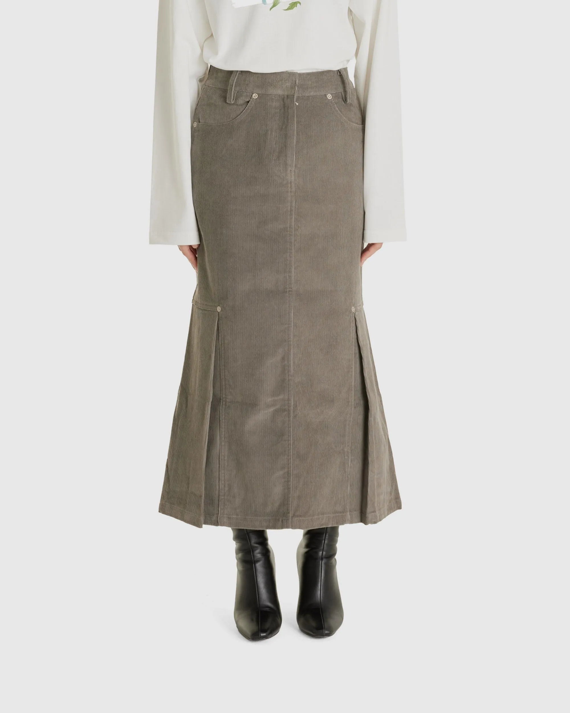 Corduroy Tucked Midi Skirt