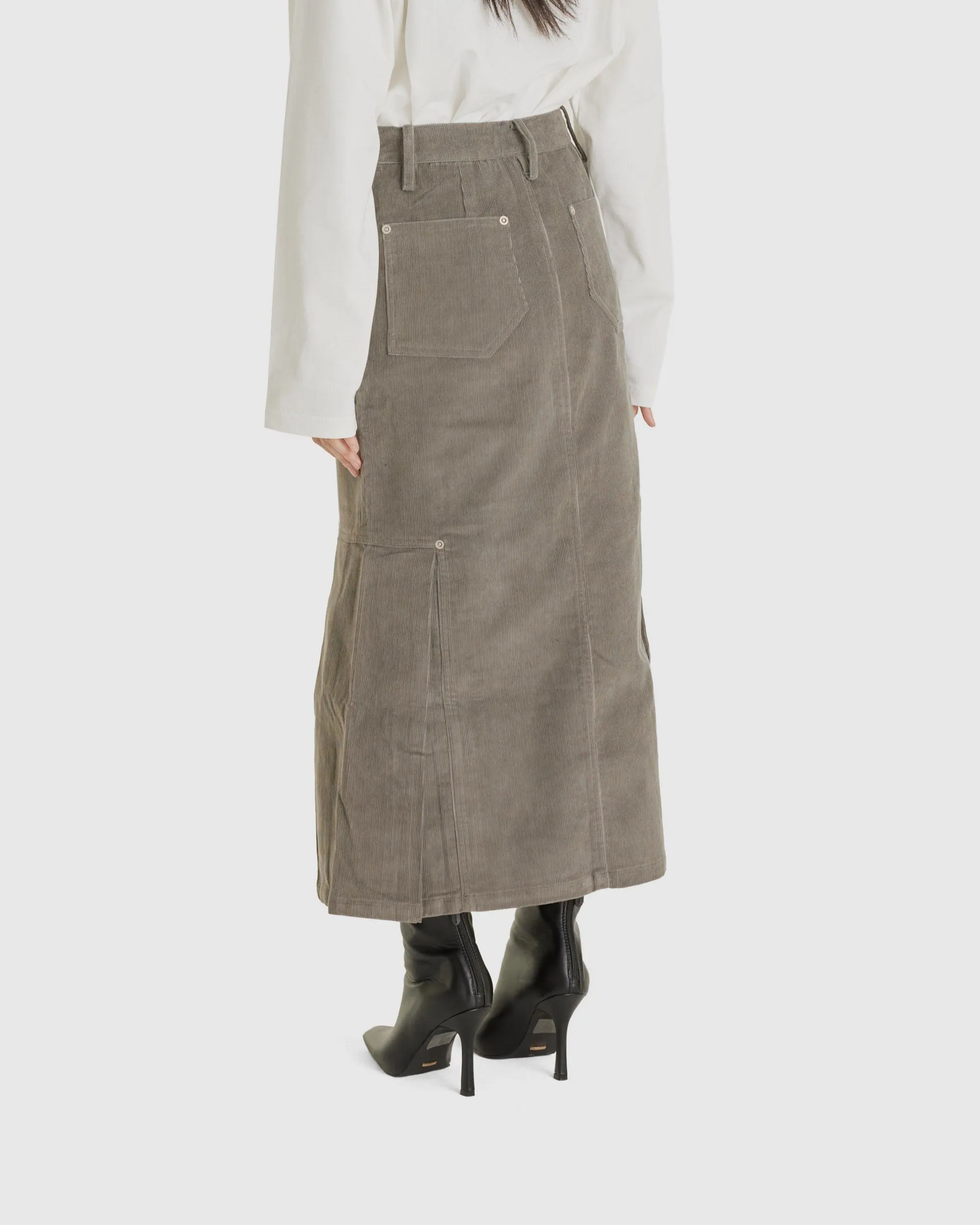 Corduroy Tucked Midi Skirt