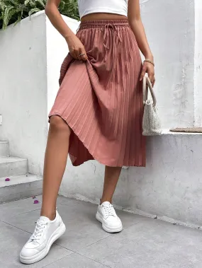 Dusty Pink Solid Pleated High Waist Skirt