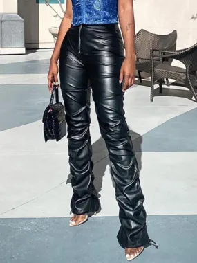 Faux Leather Stacked Pants