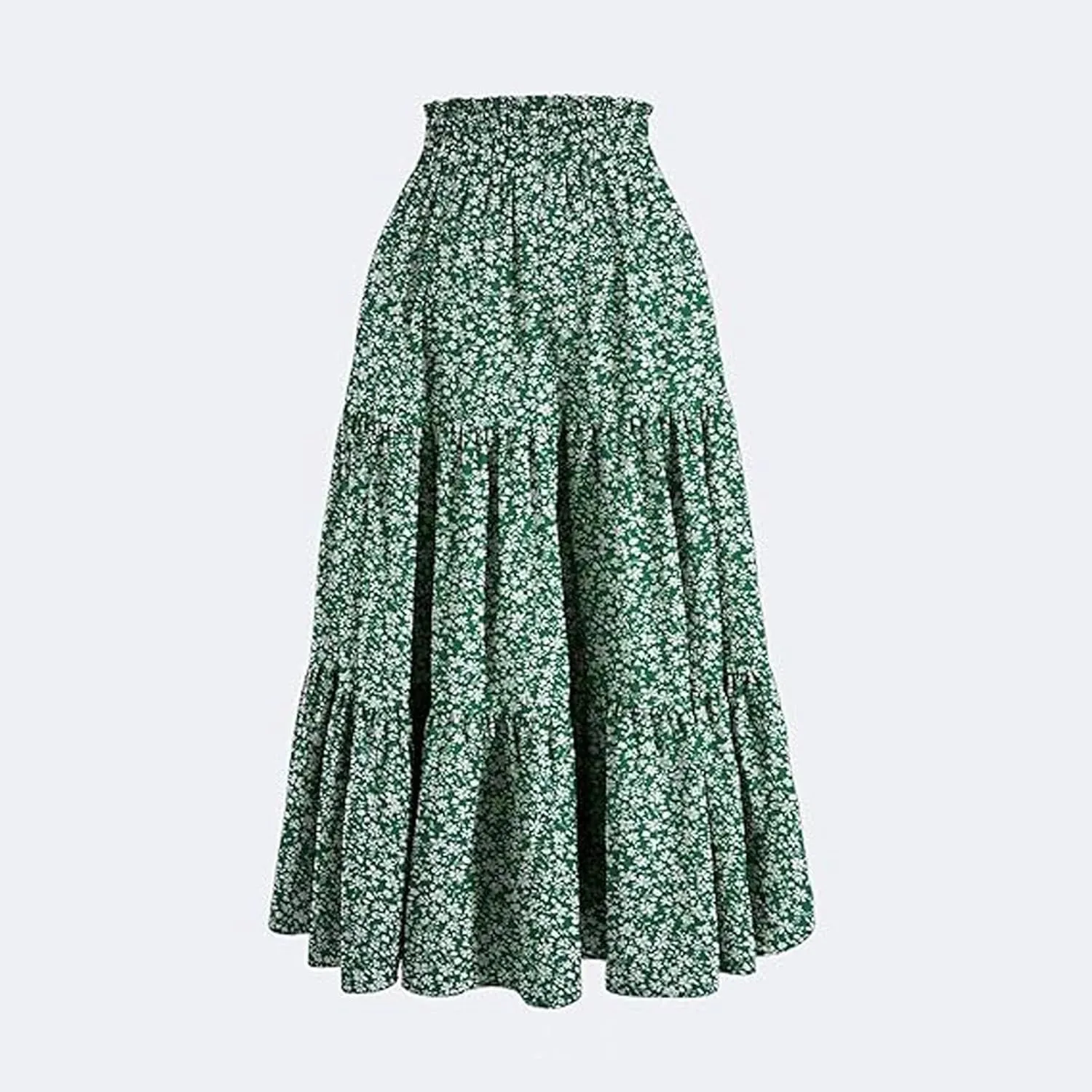 Floral Print Midi Skirt for Women Summer Trendy Drawstring Waisted Vacation Beach Skirts Casual Comfy Tiered Skirt