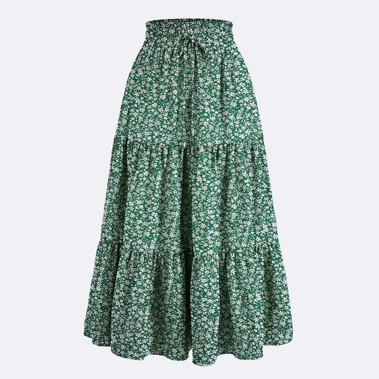 Floral Print Midi Skirt for Women Summer Trendy Drawstring Waisted Vacation Beach Skirts Casual Comfy Tiered Skirt