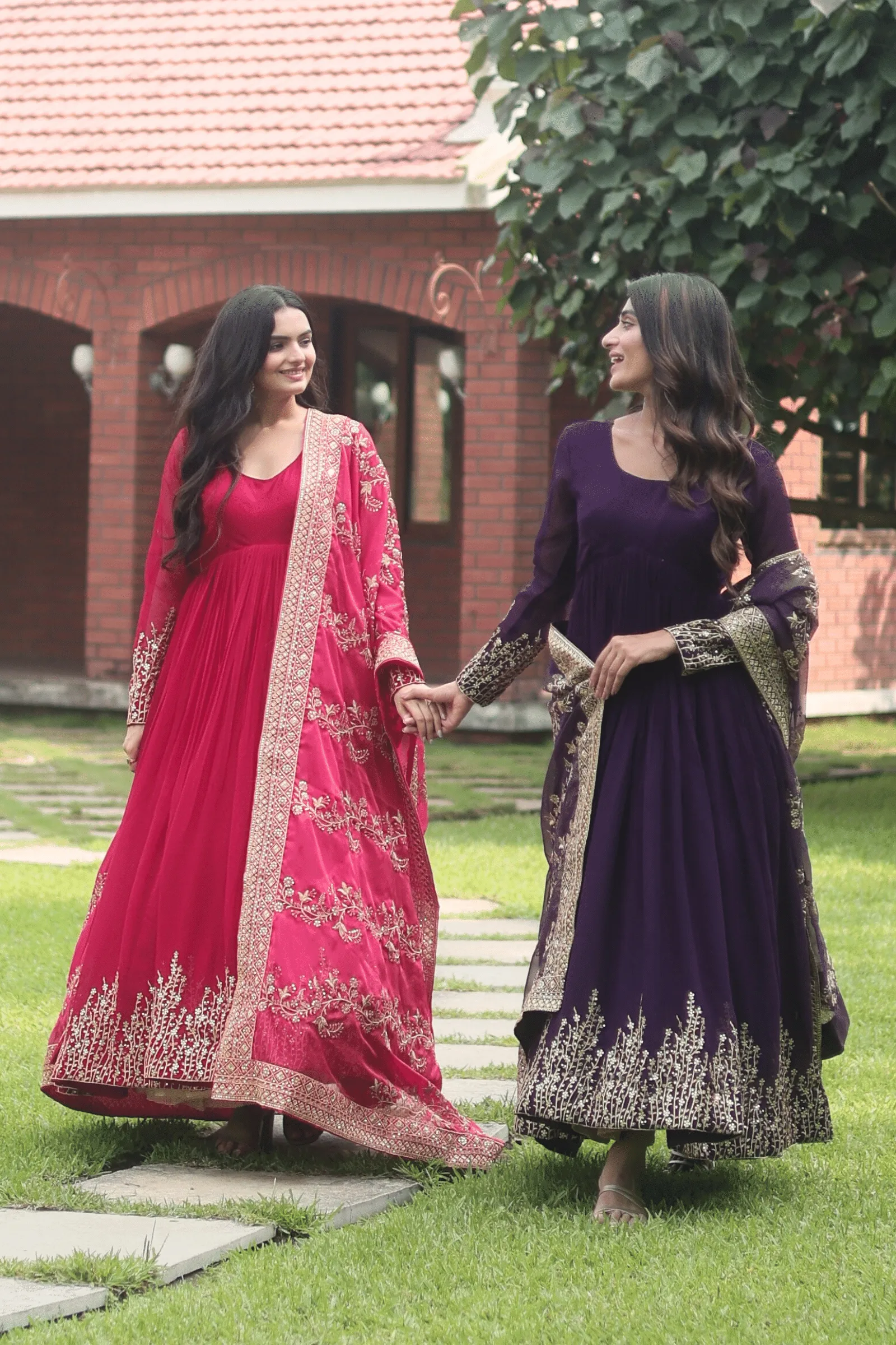 Glamwiz Sequin Embellished Wine Anarkali Suit