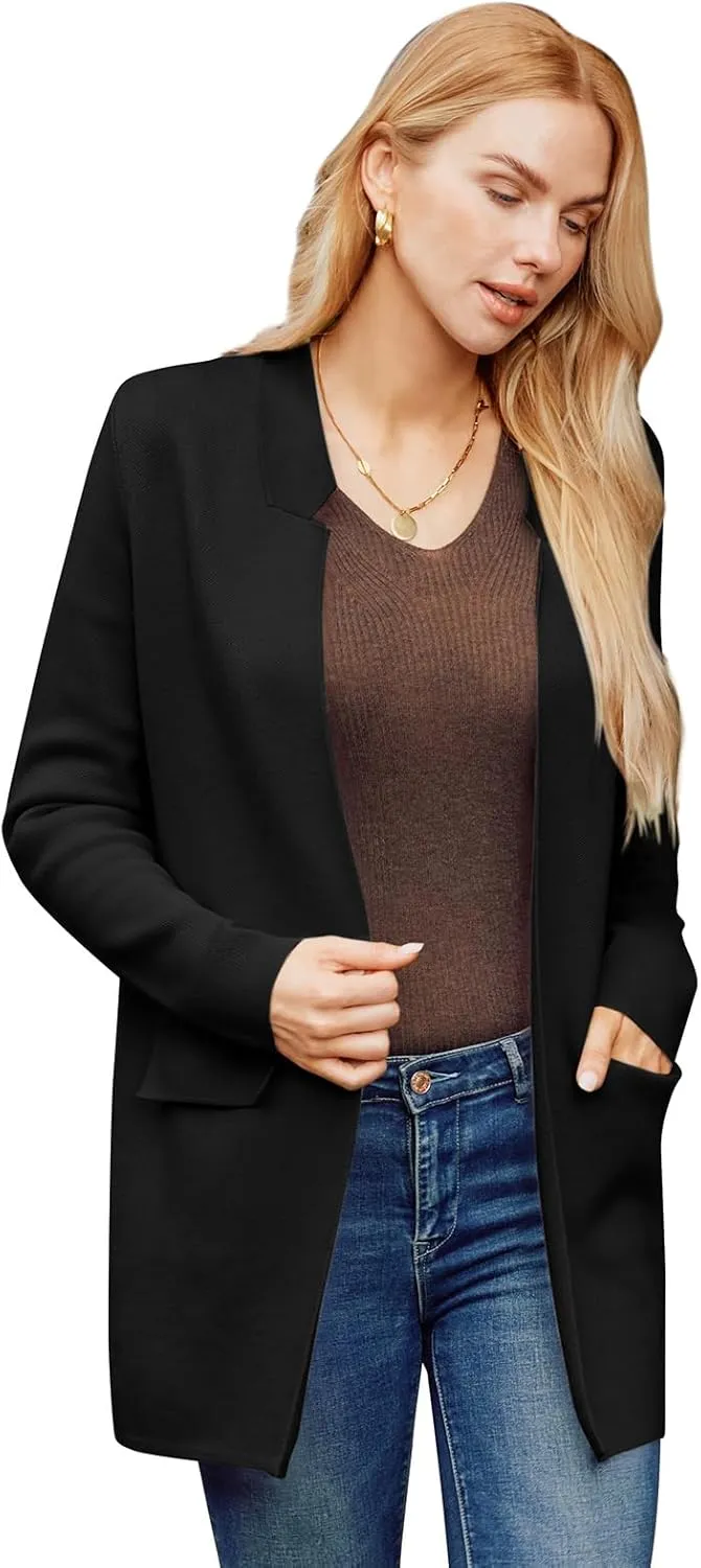 GRACE KARIN Women's 2025 Long Sleeve Knit Cardigan Coat Open Front Notch Collar Sweater Blazer Coatigan Jackets