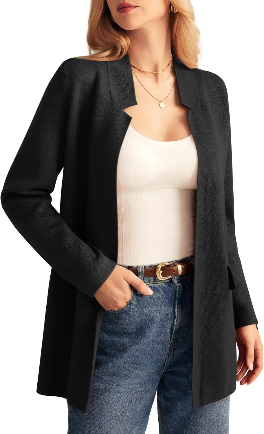 GRACE KARIN Women's 2025 Long Sleeve Knit Cardigan Coat Open Front Notch Collar Sweater Blazer Coatigan Jackets
