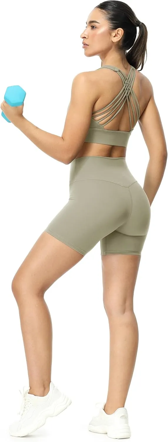 icyzone Women's High Waist Biker Shorts with Pockets Athletic Yoga Gym Shorts Tummy Control