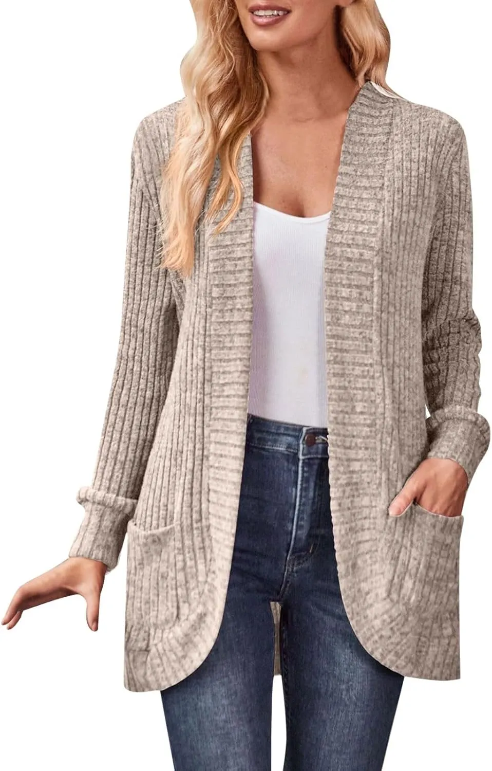 iLH Womens Loose Casual Cardigan Open Front Long Sleeve Chunky Cardigan Coat with Pocket Long Sleeve Cardigan Sweater
