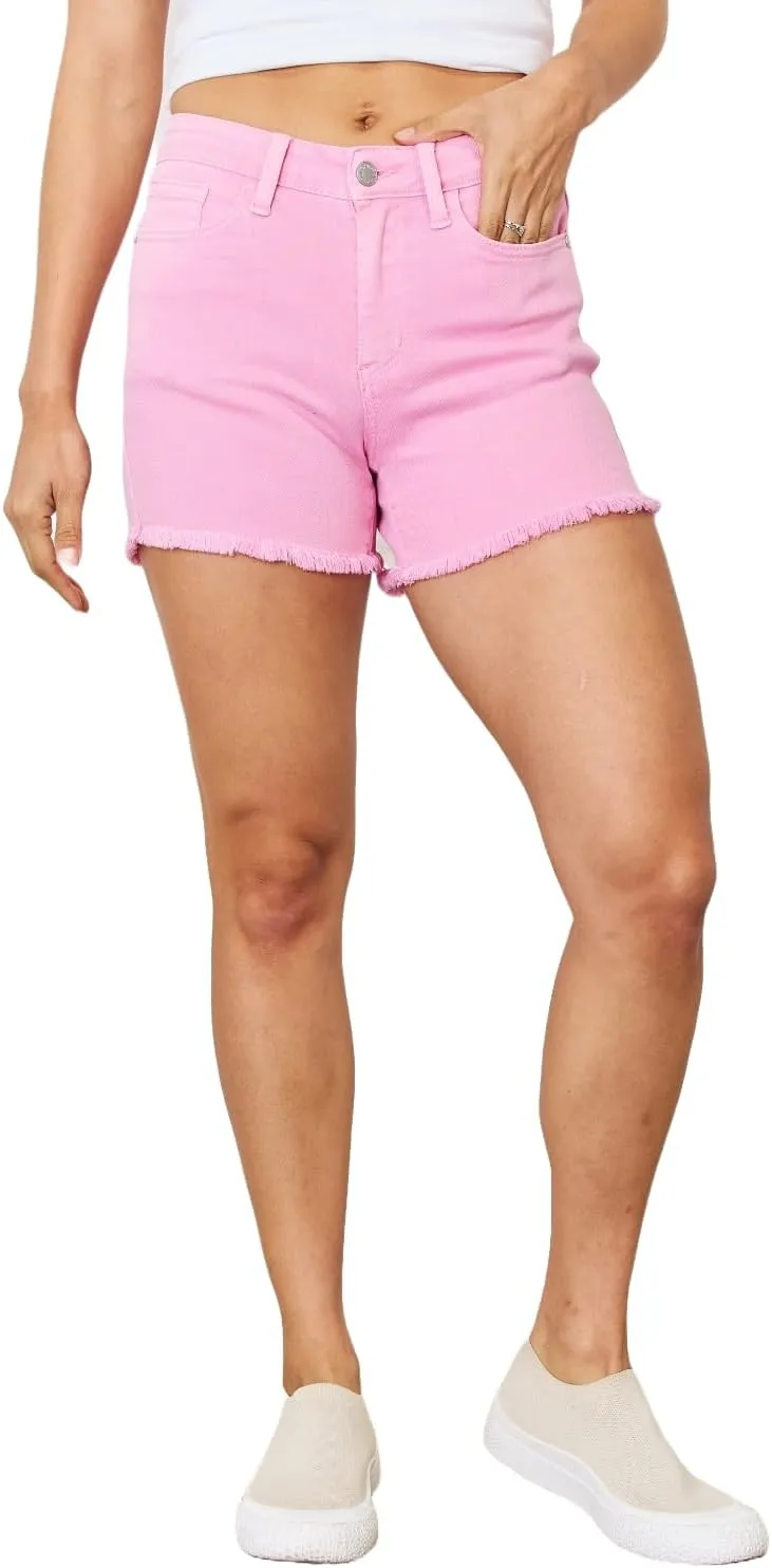 Judy Blue Full Size High Waist Fray Hem Denim Shorts