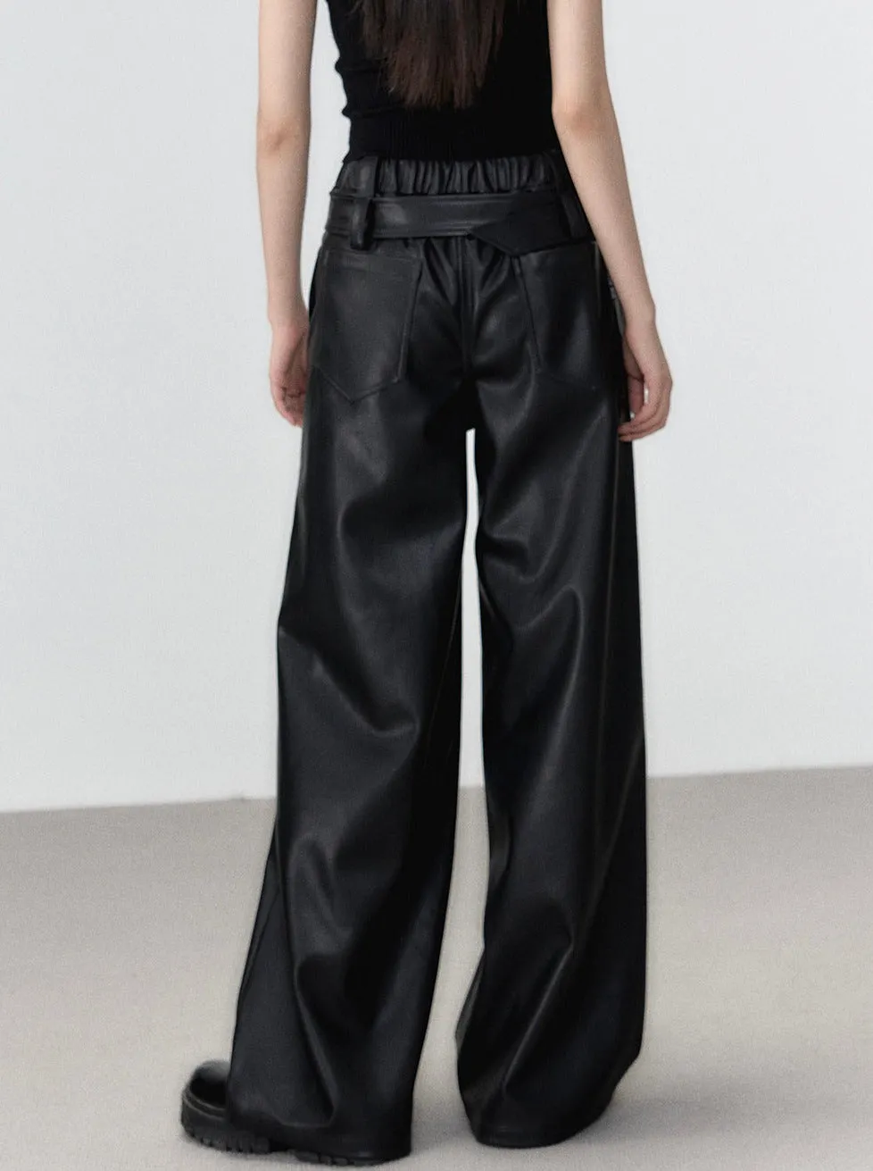 Loose Street All Match Leather Wide Pants