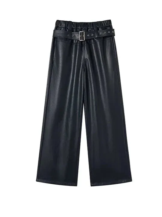 Loose Street All Match Leather Wide Pants