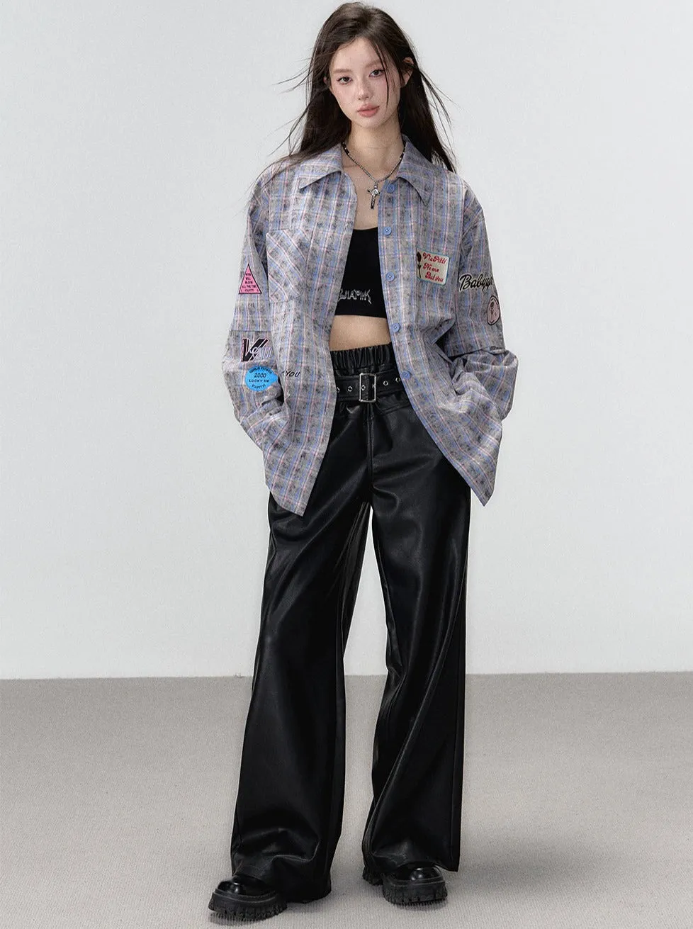 Loose Street All Match Leather Wide Pants