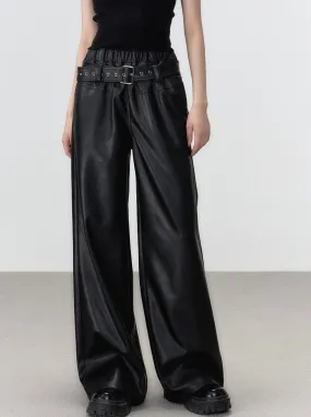 Loose Street All Match Leather Wide Pants