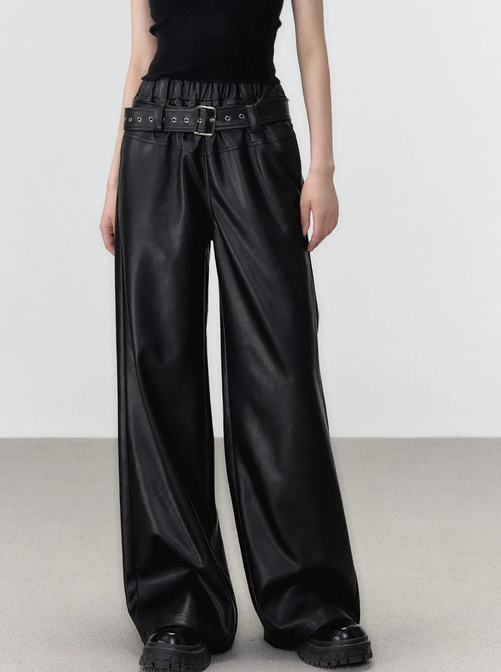 Loose Street All Match Leather Wide Pants