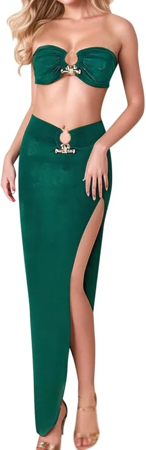 Maxi Skirts for Women Mid Waist Summer Bathing Suits High Split Slim Fit Stretchy Swimming Covering Skirts Long