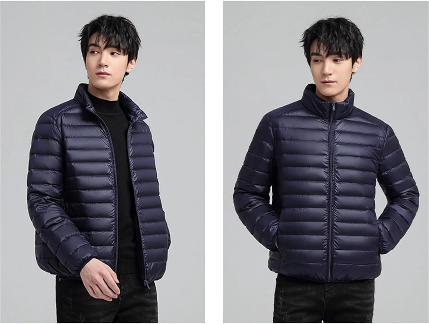 Mens Lightweight Quilted Puffer Jacket Full Zip Stand Collar Winter Warm Puffer down Jacket Padded Insulated Packable Coat