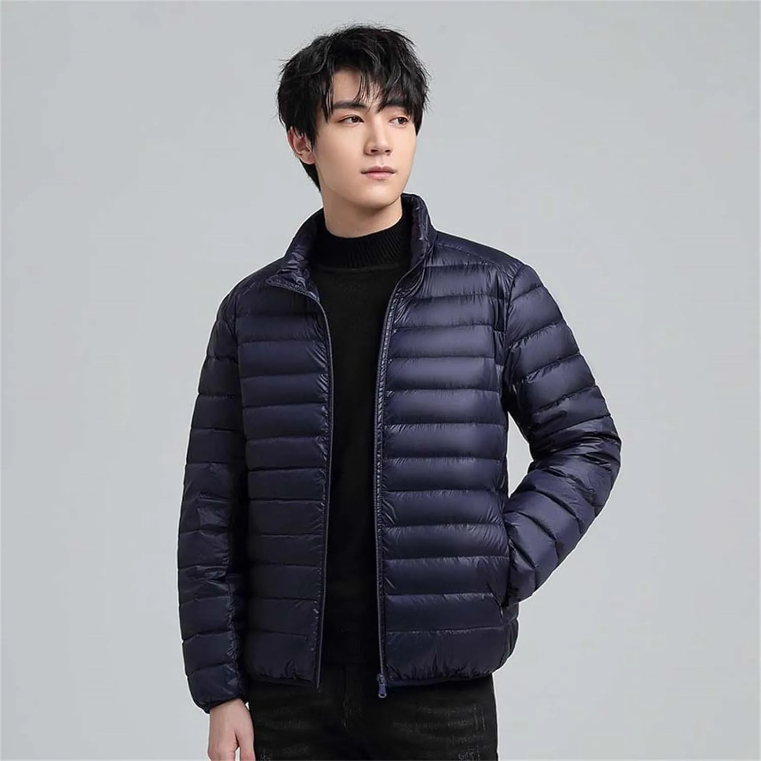 Mens Lightweight Quilted Puffer Jacket Full Zip Stand Collar Winter Warm Puffer down Jacket Padded Insulated Packable Coat
