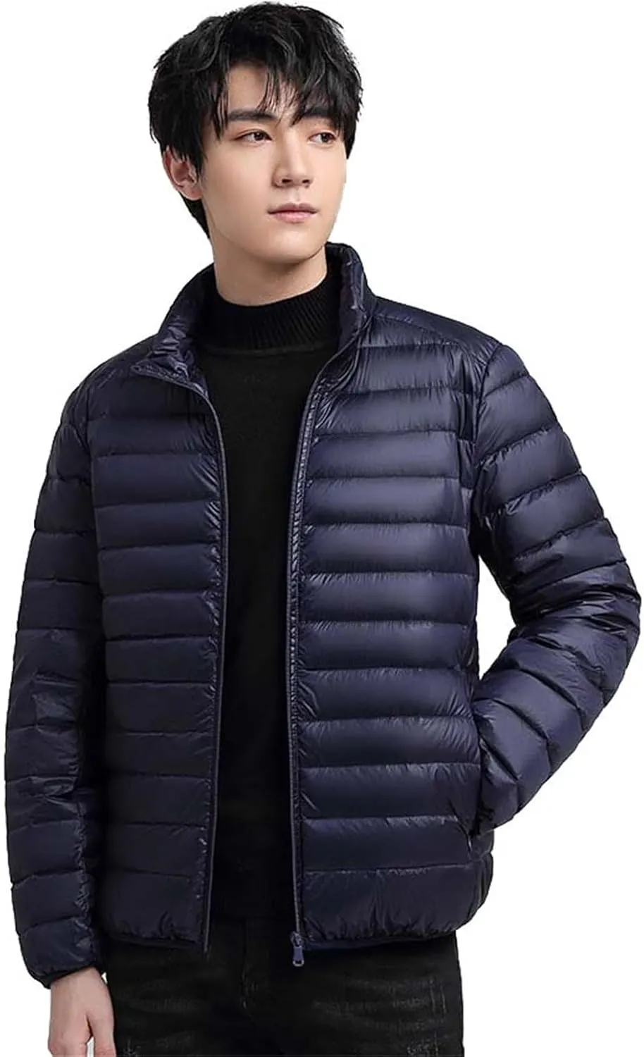 Mens Lightweight Quilted Puffer Jacket Full Zip Stand Collar Winter Warm Puffer down Jacket Padded Insulated Packable Coat