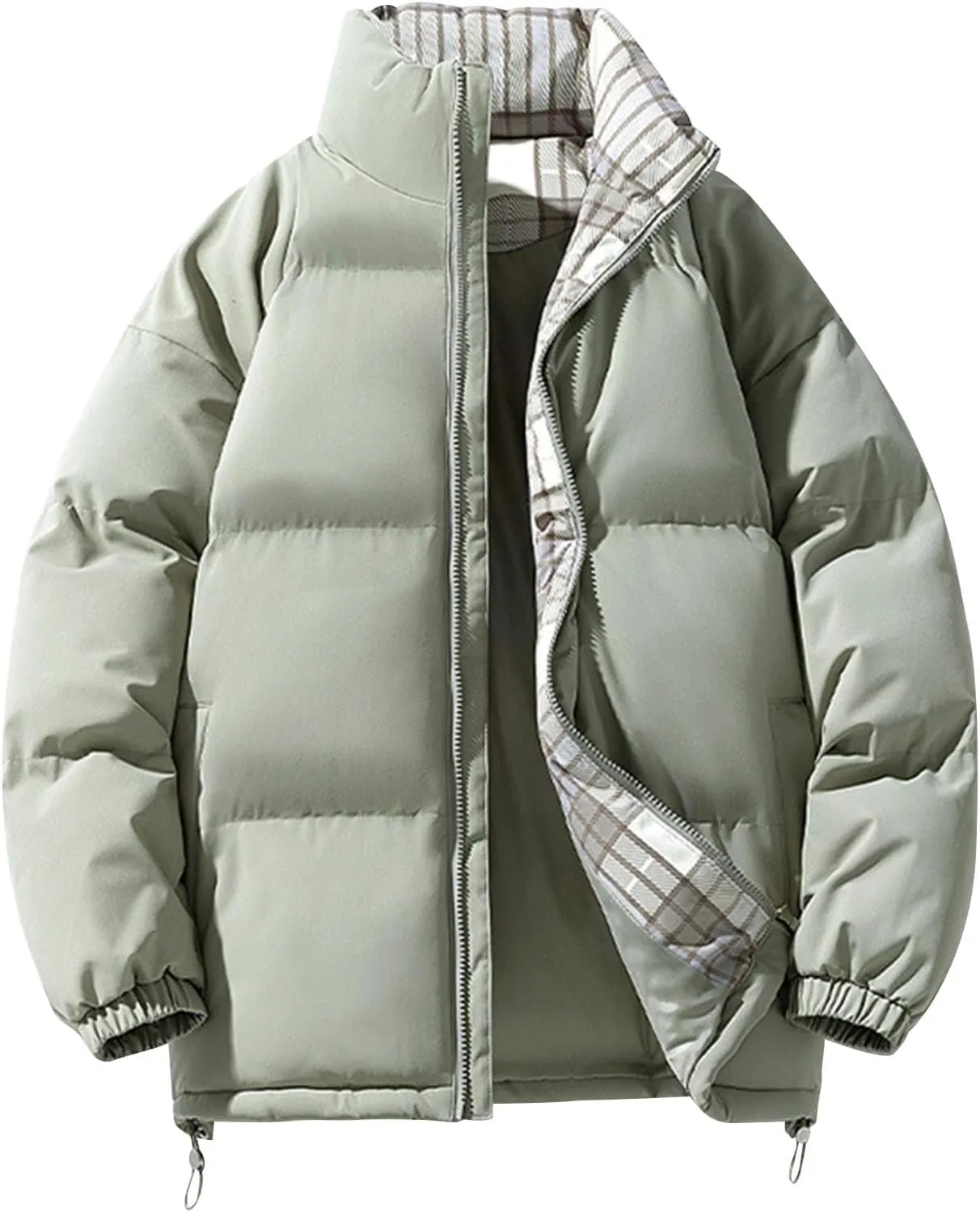 Men's Puffer Jacket Lightweight Down Coat Stand Collar Quilted Jacket Zip up Insulated Jacket Plus Size Winter Coats