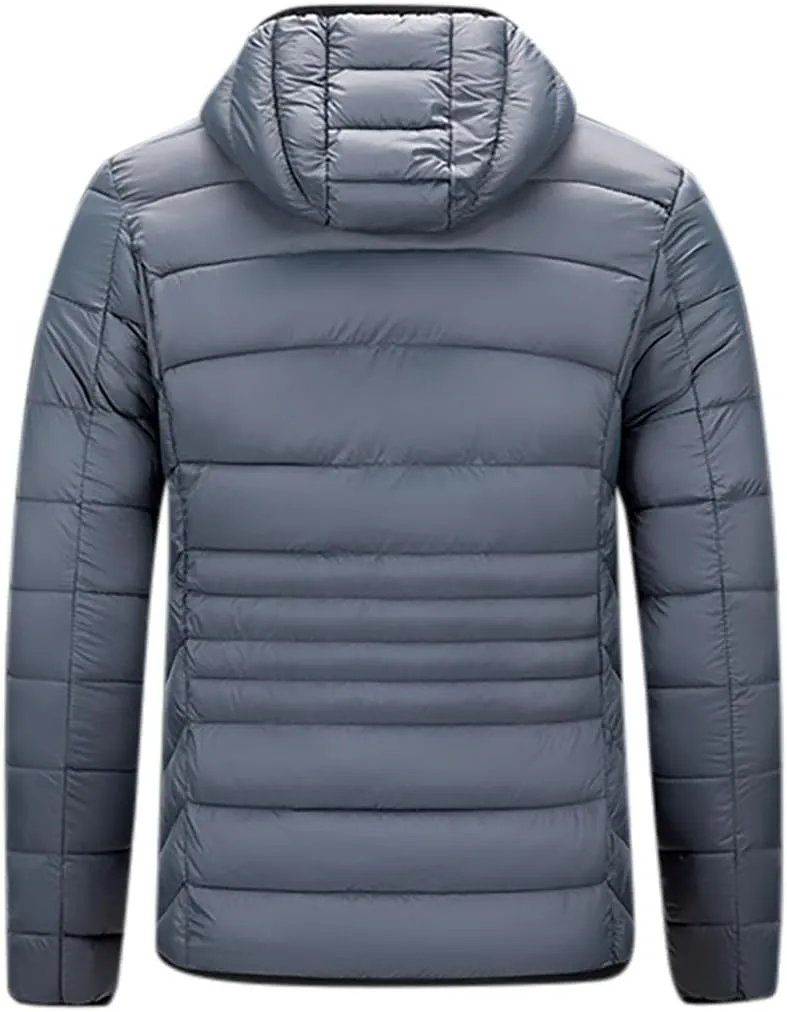 Mens Puffer Jacket Lightweight Hooded Down Jacket Water Resistant Quilted Jacket Plus Size Insulated Jacket Winter Coat