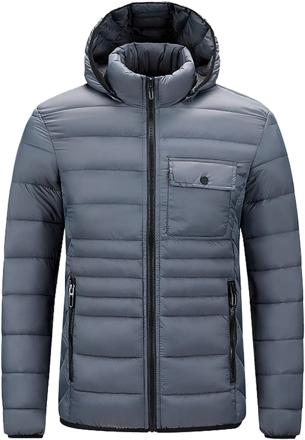Mens Puffer Jacket Lightweight Hooded Down Jacket Water Resistant Quilted Jacket Plus Size Insulated Jacket Winter Coat