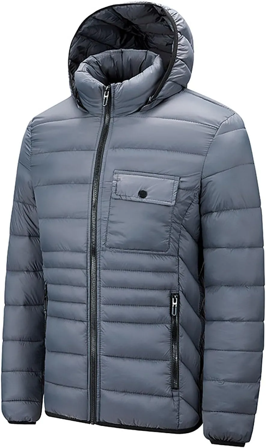 Mens Puffer Jacket Lightweight Hooded Down Jacket Water Resistant Quilted Jacket Plus Size Insulated Jacket Winter Coat