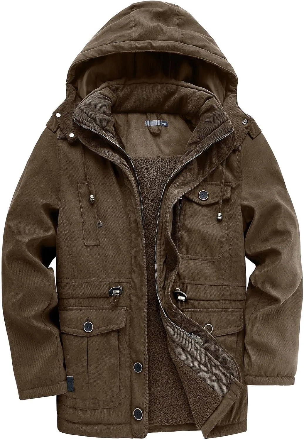 Mens Puffer Jacket Lightweight Hooded Insulated Winter Coat Windproof Zipper Down Jacket Thicken Fleece Outwear