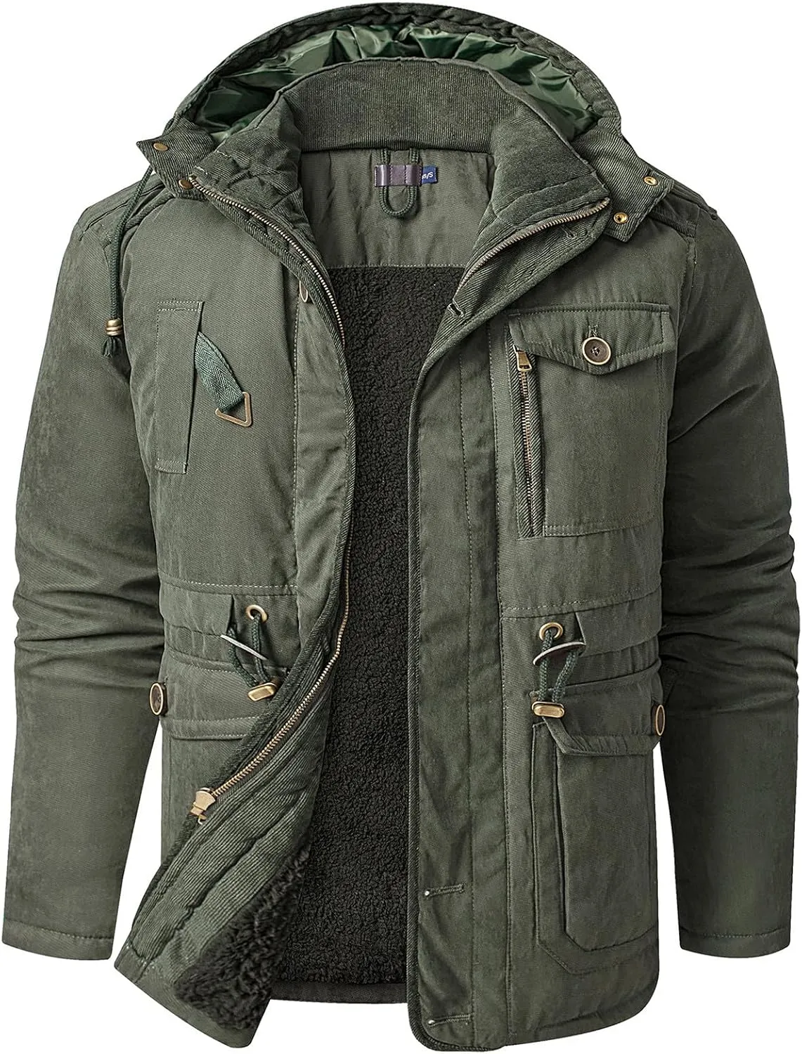 Mens Puffer Jacket Lightweight Hooded Insulated Winter Coat Windproof Zipper Down Jacket Thicken Fleece Outwear