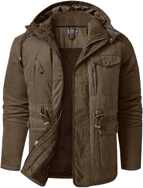 Mens Puffer Jacket Lightweight Hooded Insulated Winter Coat Windproof Zipper Down Jacket Thicken Fleece Outwear
