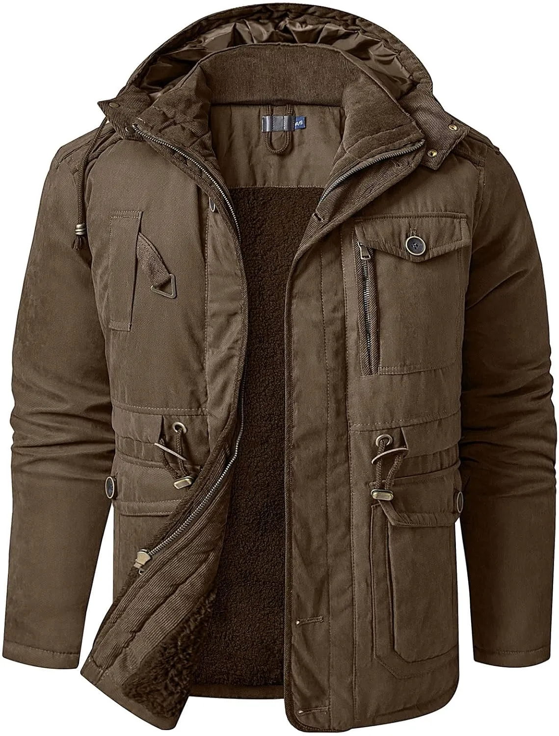 Mens Puffer Jacket Lightweight Hooded Insulated Winter Coat Windproof Zipper Down Jacket Thicken Fleece Outwear