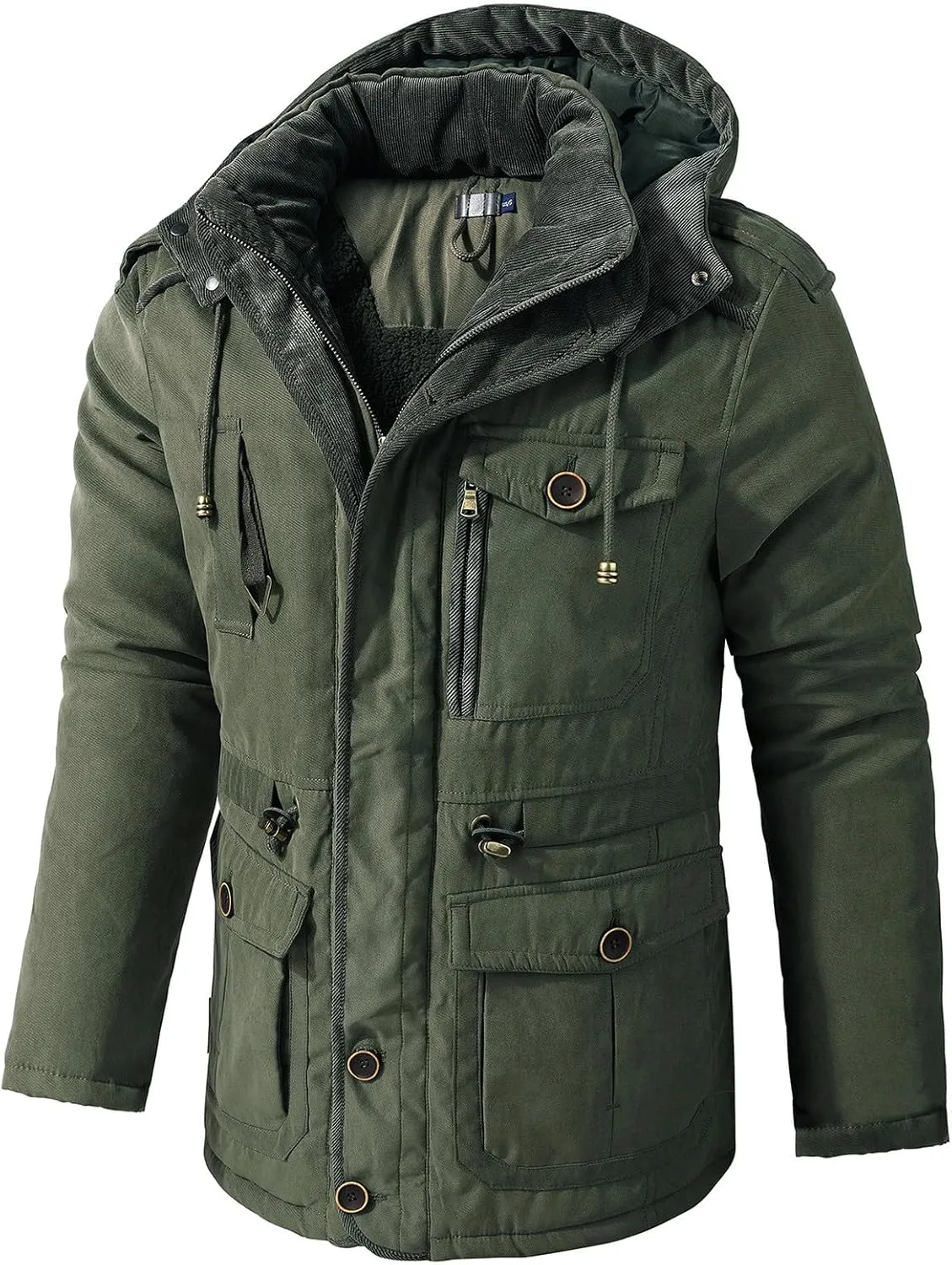 Mens Puffer Jacket Lightweight Hooded Insulated Winter Coat Windproof Zipper Down Jacket Thicken Fleece Outwear