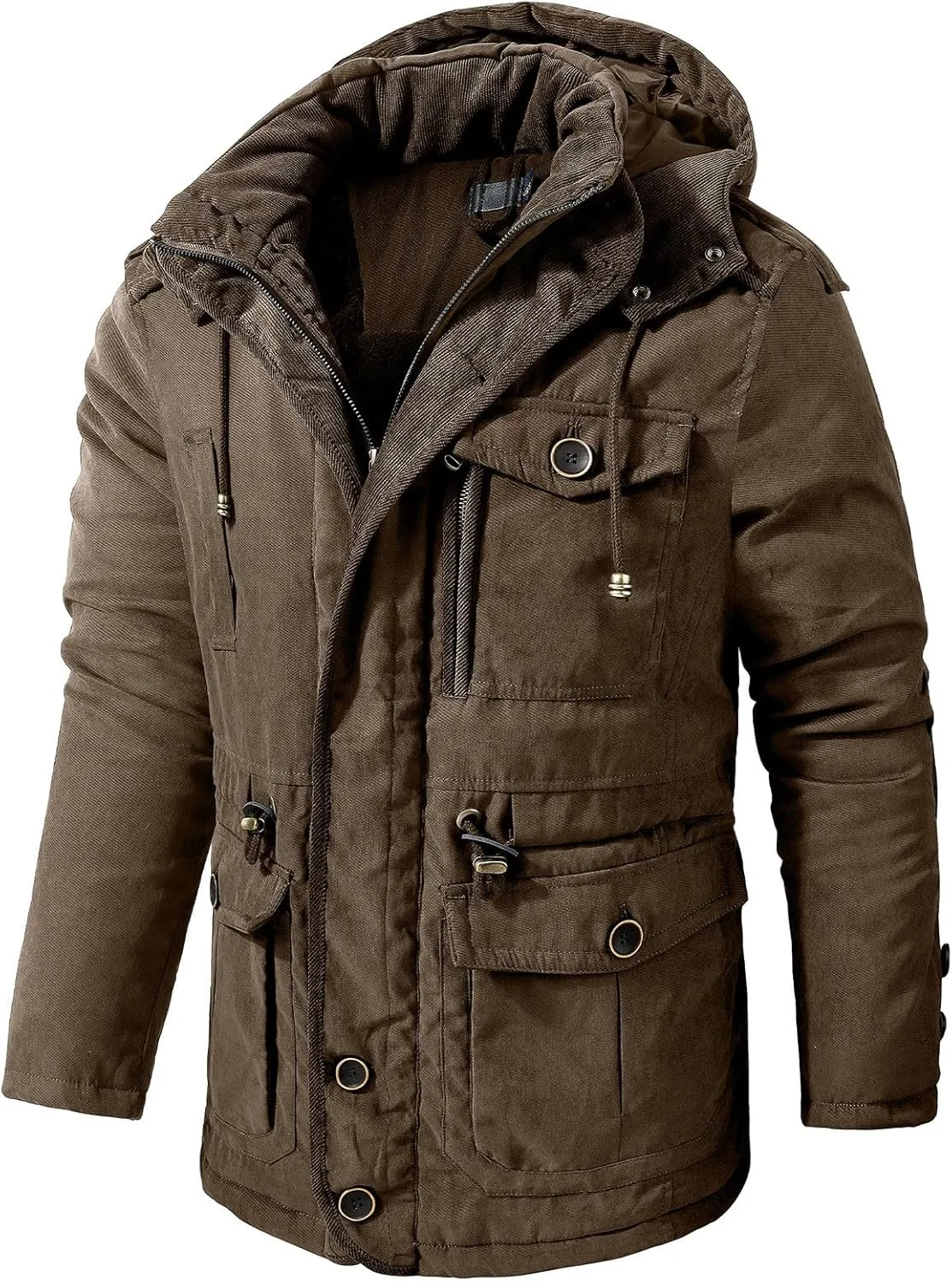 Mens Puffer Jacket Lightweight Hooded Insulated Winter Coat Windproof Zipper Down Jacket Thicken Fleece Outwear