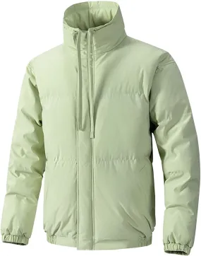 Men's Puffer Jacket Stand Collar Quilted Coat Windproof Down Jacket Zip up Insulated Jacket Warm Winter Coats