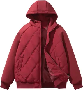 Mens Puffer Jacket Zip up Quilted Hoodie Lightweight Hooded Down Jacket Warm Padded Jackets Thermal Winter Coat