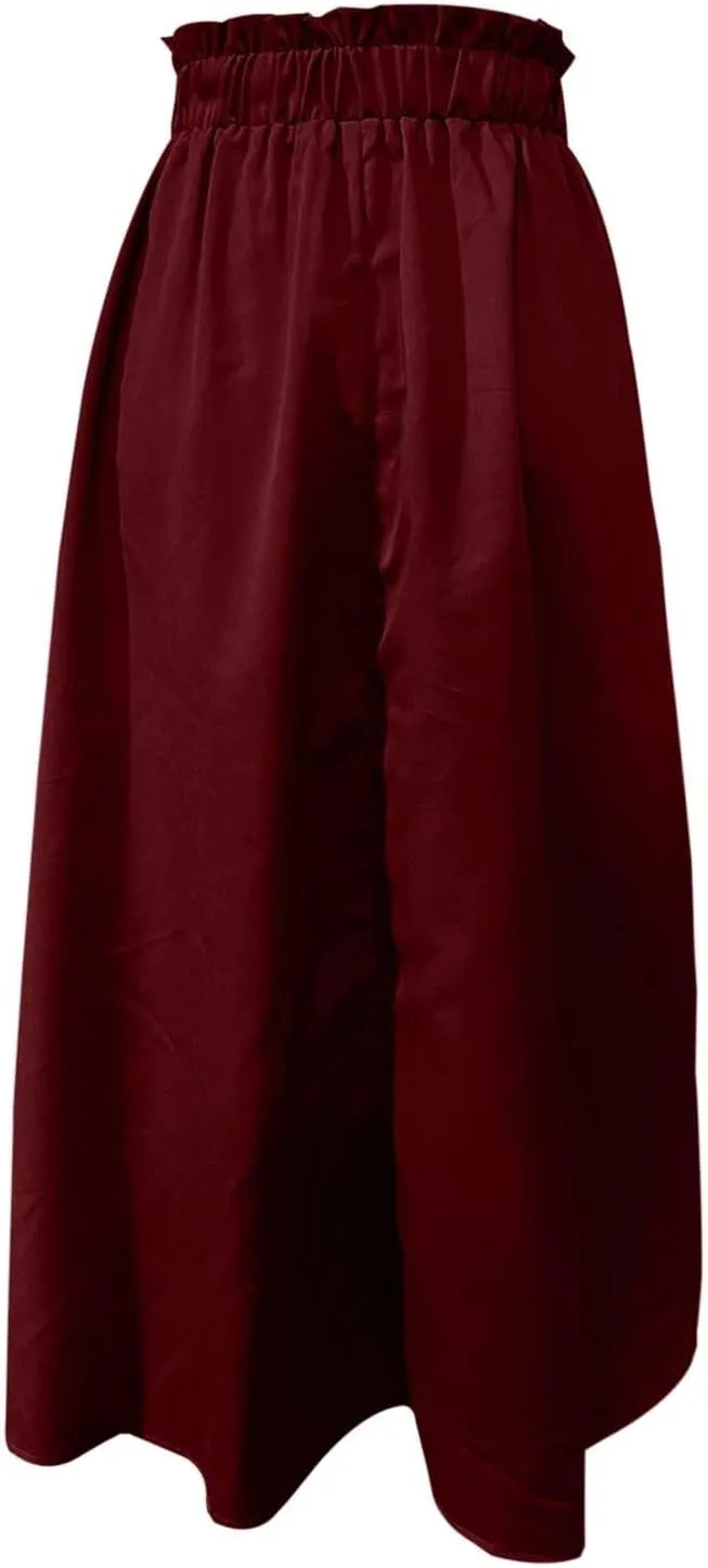 Midi Skirts for Women High Elastic Waist Loose Casual Flowy A-Line Summer Vacation Maxi Skirts with Pockets Streetwear