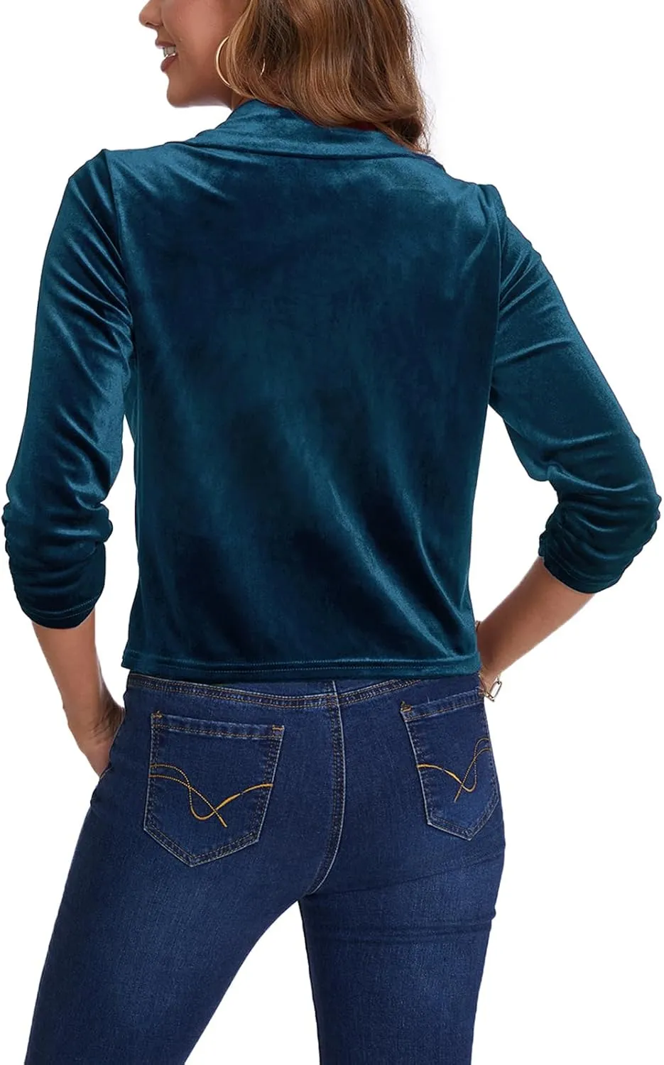 MINTLIMIT Velvet Blazer 3/4 Ruched Sleeve Notched Lapel Button Front Casual Work Office Blazer Jackets