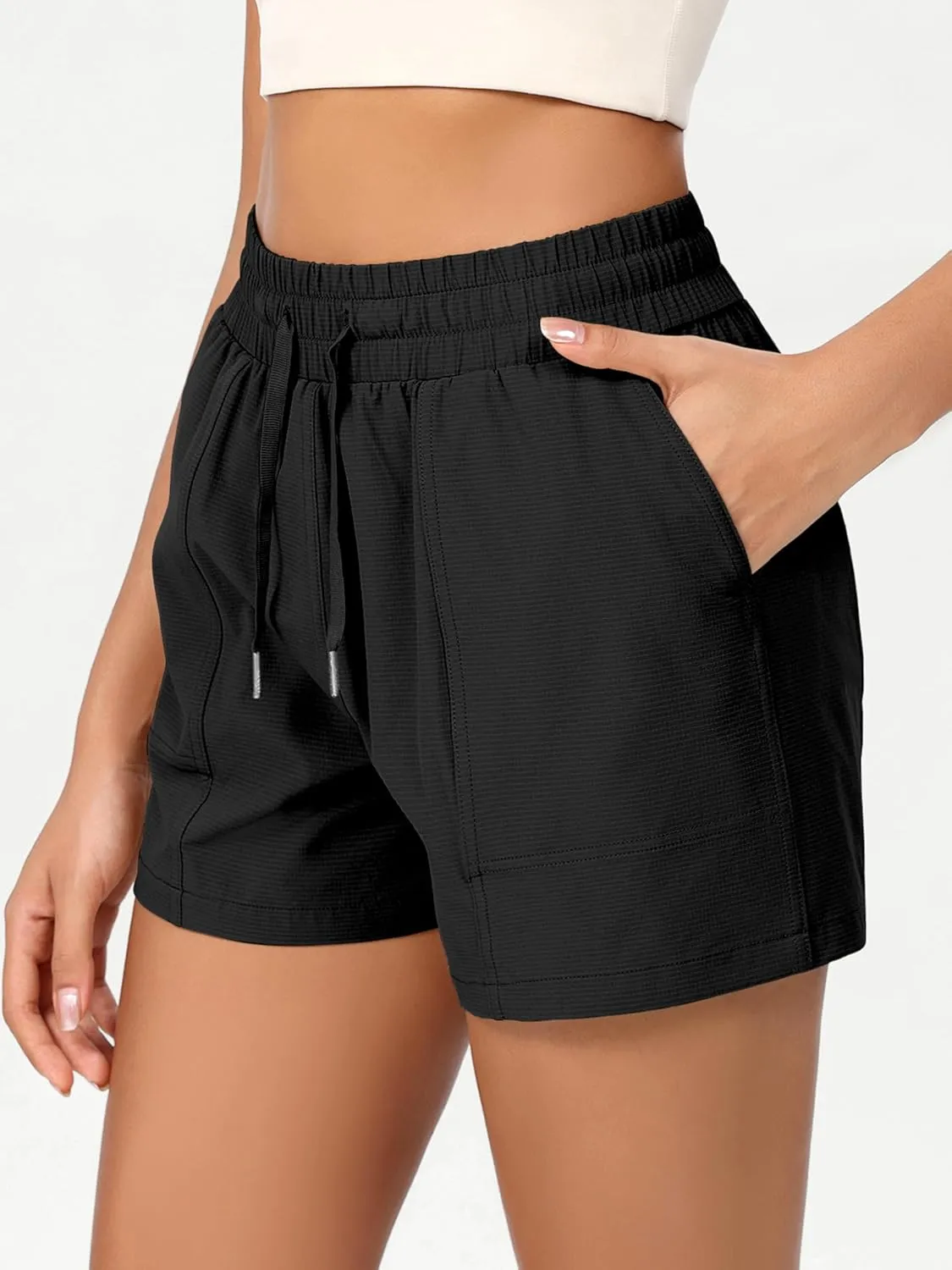ODODOS Stretch Woven Athletic Shorts for Women High Waist Summer Lightweight Casual Shorts with Pockets