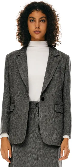 Orolay Women's Thick Long Sleeve Blazer Work Casual Open Front Jacket Wool Blend Office Fall One Button Suit