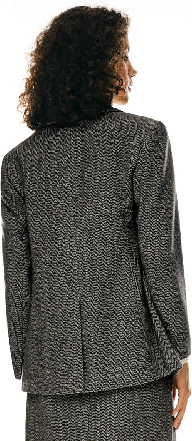 Orolay Women's Thick Long Sleeve Blazer Work Casual Open Front Jacket Wool Blend Office Fall One Button Suit