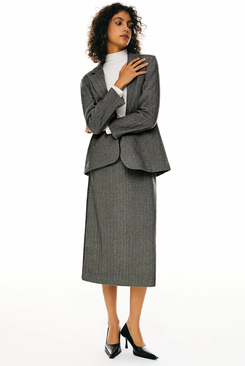 Orolay Women's Thick Long Sleeve Blazer Work Casual Open Front Jacket Wool Blend Office Fall One Button Suit