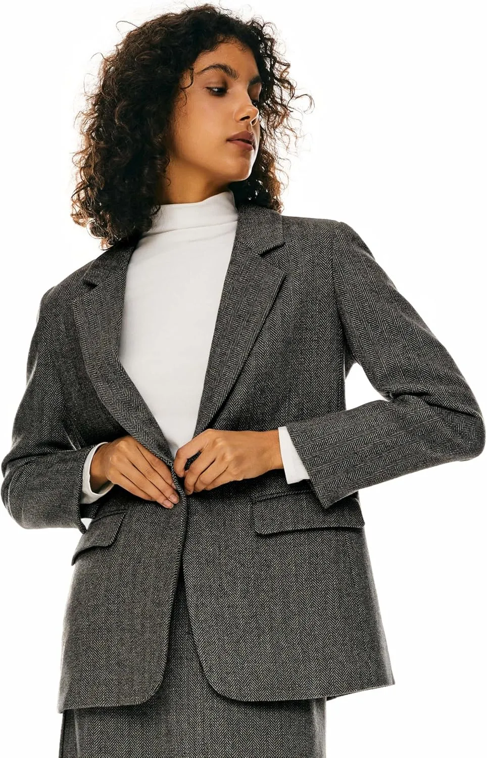 Orolay Women's Thick Long Sleeve Blazer Work Casual Open Front Jacket Wool Blend Office Fall One Button Suit