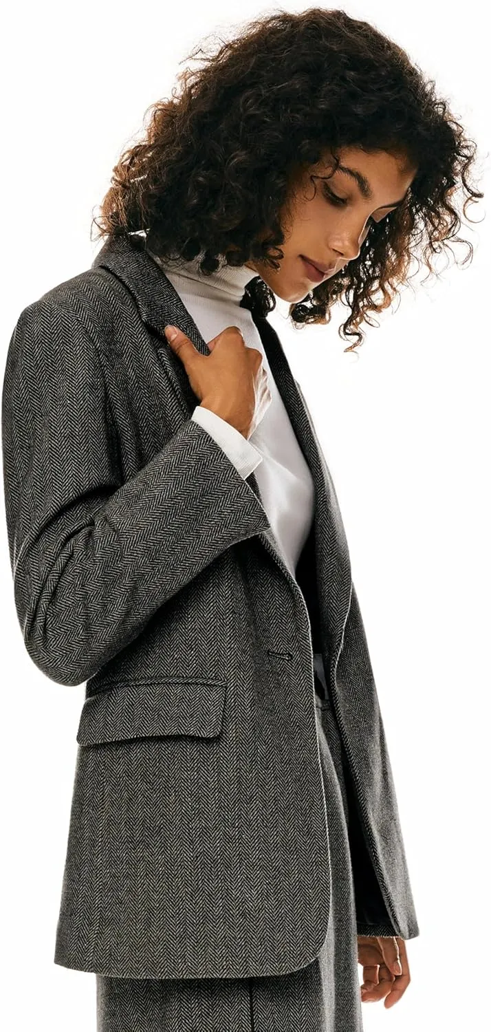 Orolay Women's Thick Long Sleeve Blazer Work Casual Open Front Jacket Wool Blend Office Fall One Button Suit