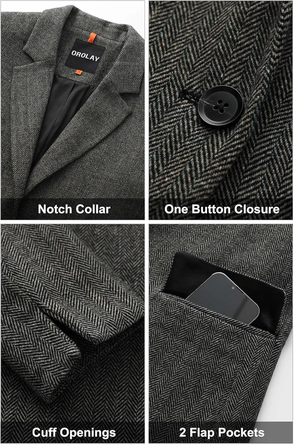 Orolay Women's Thick Long Sleeve Blazer Work Casual Open Front Jacket Wool Blend Office Fall One Button Suit