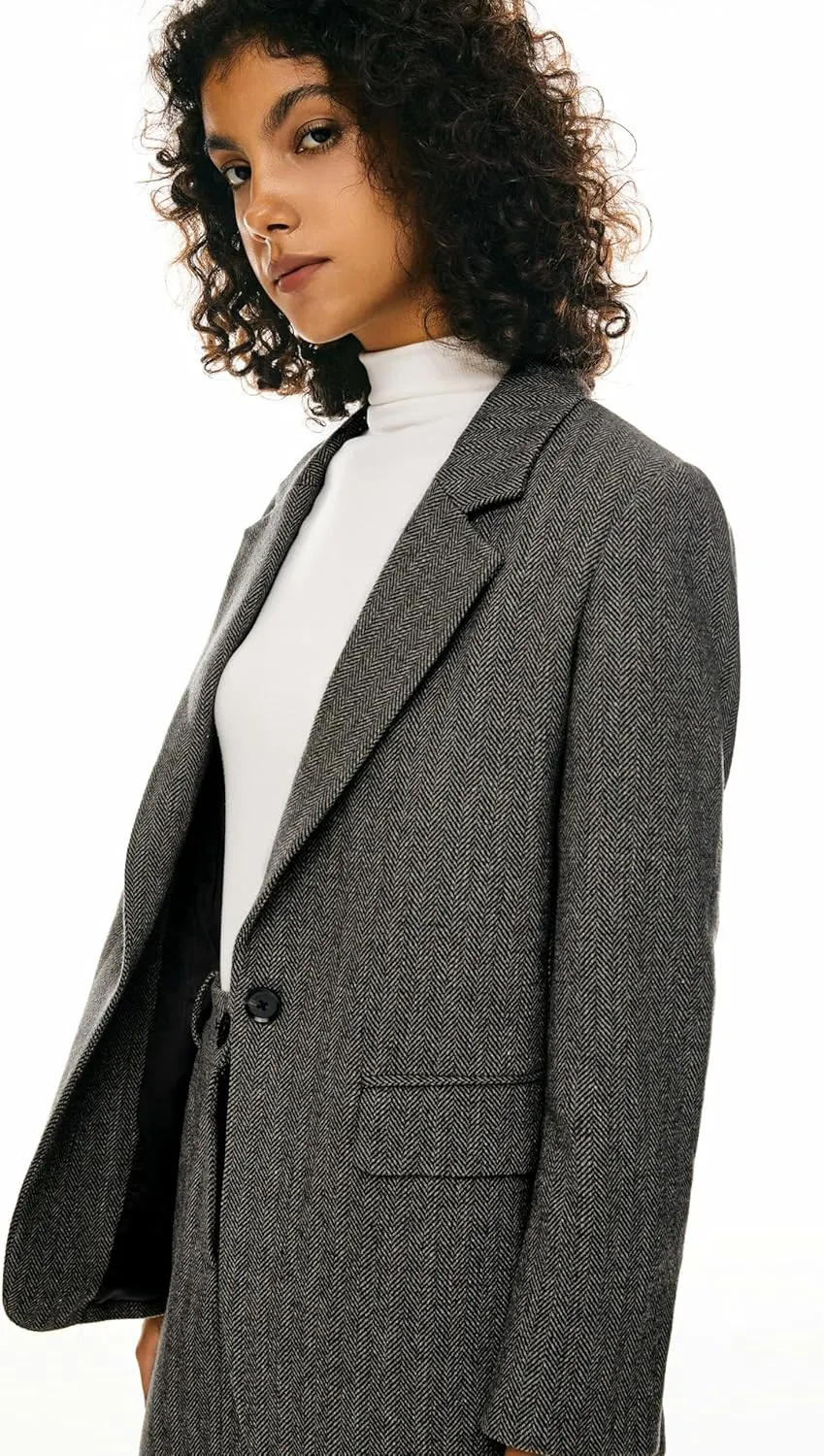 Orolay Women's Thick Long Sleeve Blazer Work Casual Open Front Jacket Wool Blend Office Fall One Button Suit