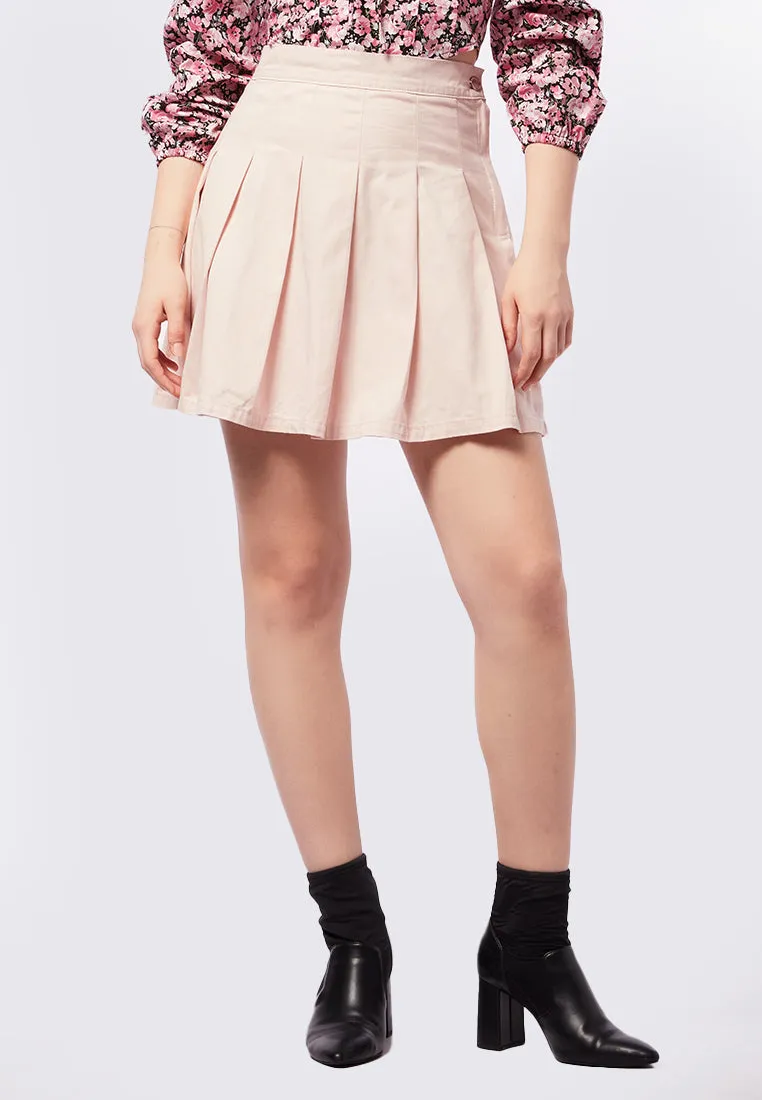 Pleated Denim Mini Skirt