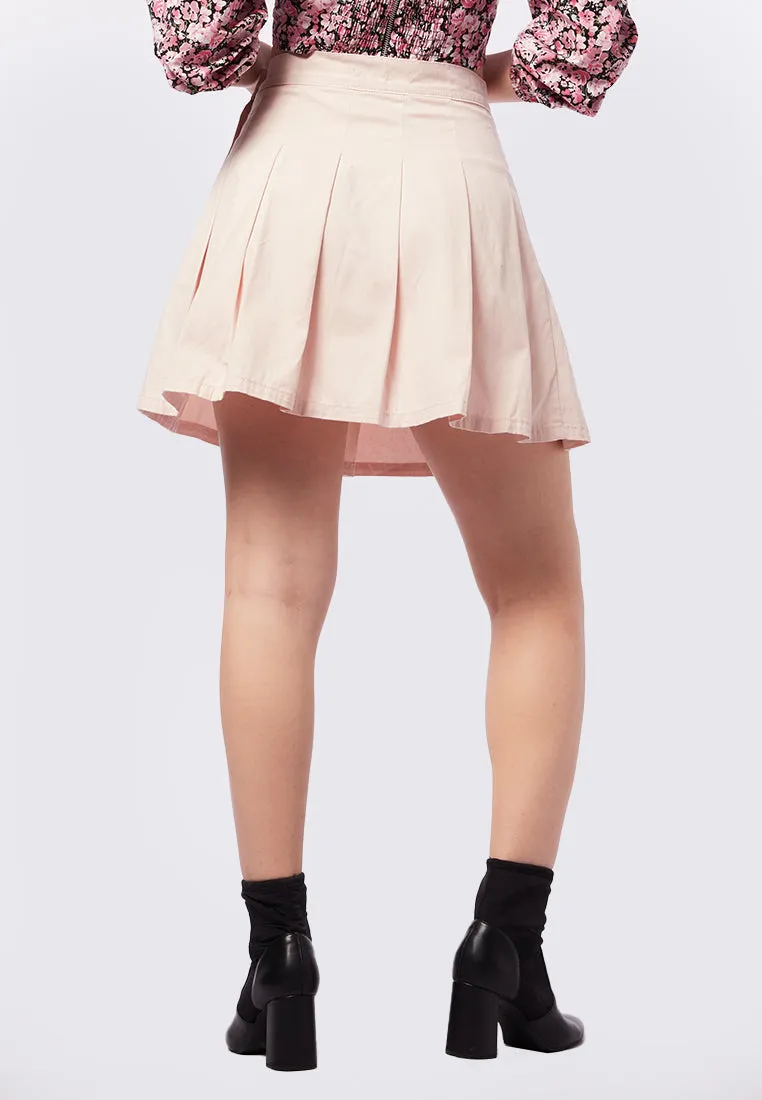 Pleated Denim Mini Skirt