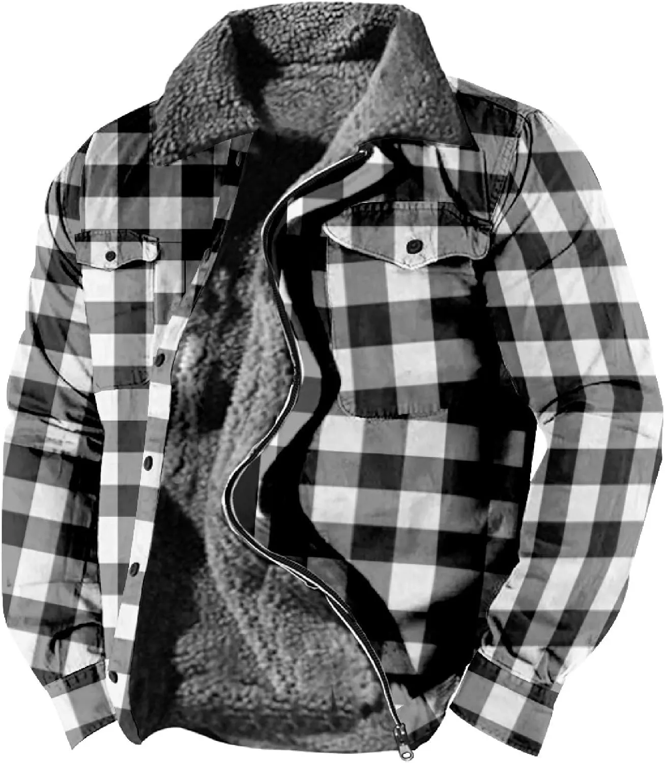 QWENTMTNTY Sherpa Fleece Lined Jacket for Men Plaid Flannel Vintage Distressed Trucker Jacket Regular Fit Thermal Winter Coats
